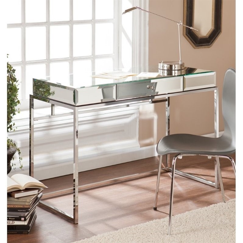 Southern Enterprises Dana Mirrored Desk with Drawer in Chrome - HO9274