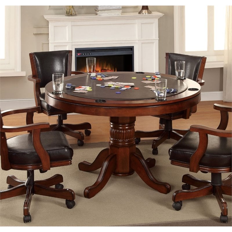 Furniture of America Matlock Round Pedestal Game Table in Cherry - IDF ...