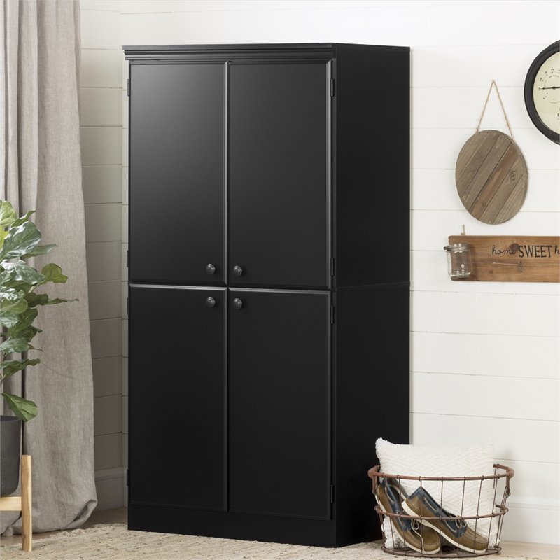 South Shore Morgan 4 Door Wood Storage Cabinet in Black - 7270971