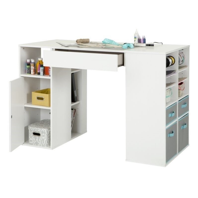 South Shore Crea Storage Counter Height Craft Table In White 7550729 5495