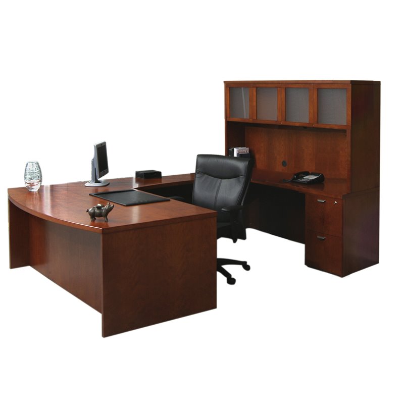 Mayline Mira U-Shape Computer Desk in Medium Cherry - MEUB1MC