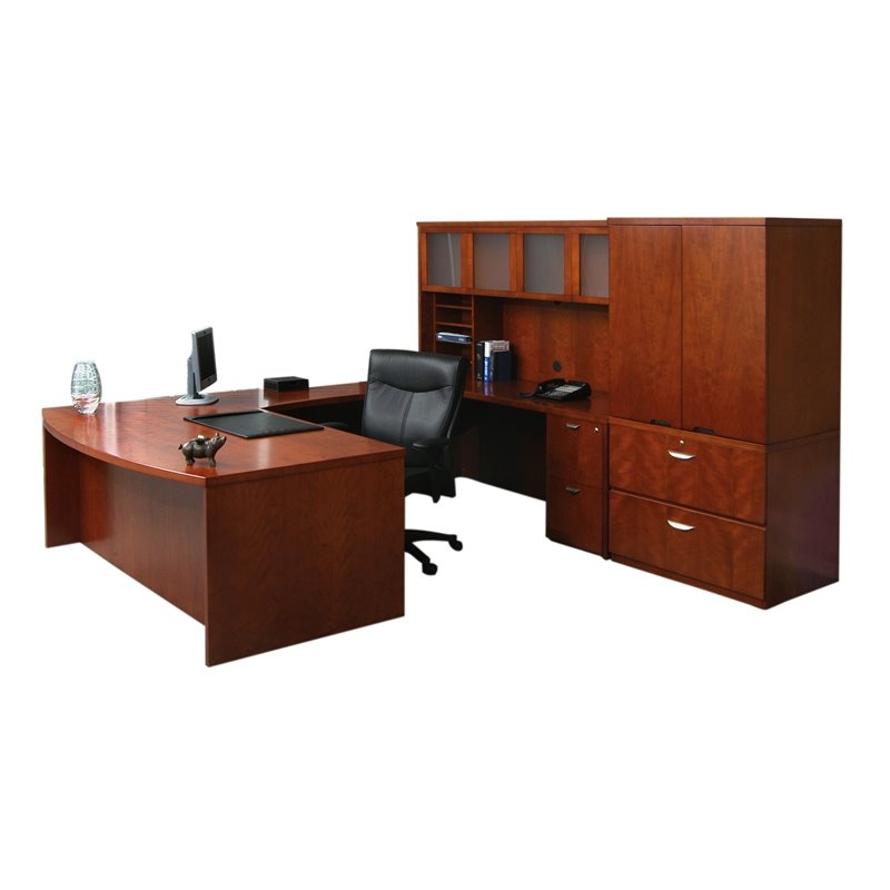 Mayline Mira Series Typical 9 Wood U-Shaped Desk Set in Espresso - MEU1ESP