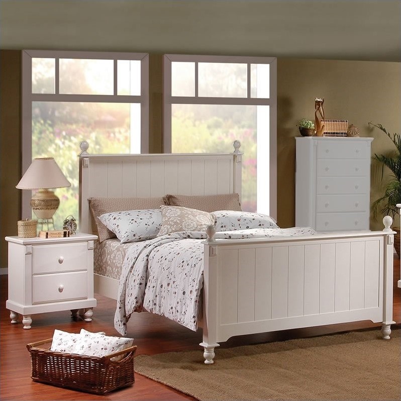 Trent Home Pottery Wood Panel Bed 3 Piece Bedroom Set in White - 875W-B ...