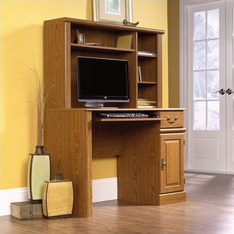 Small Wood Computer Desk with Hutch in Carolina Oak - 401353