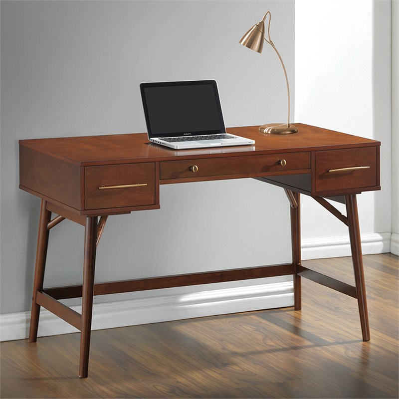 Coaster 3 Drawer Mid Century Modern Writing Desk in Walnut 800744