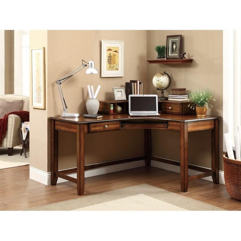 Coaster Jacqueline Corner Desk with Hutch in Warm Amber - 800594