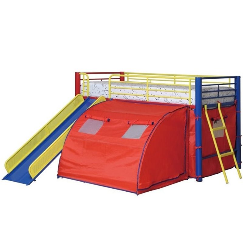 Coaster Kids Metal Twin Loft Bunk Bed with Slide and Tent  7239