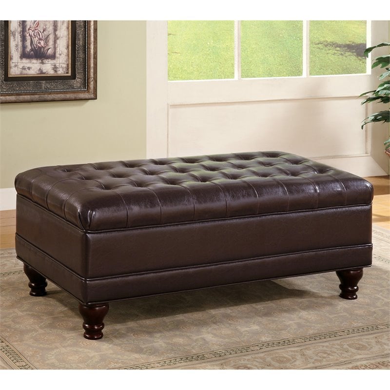 Coaster Dark Brown Traditional Oversized Faux Leather Storage Ottoman