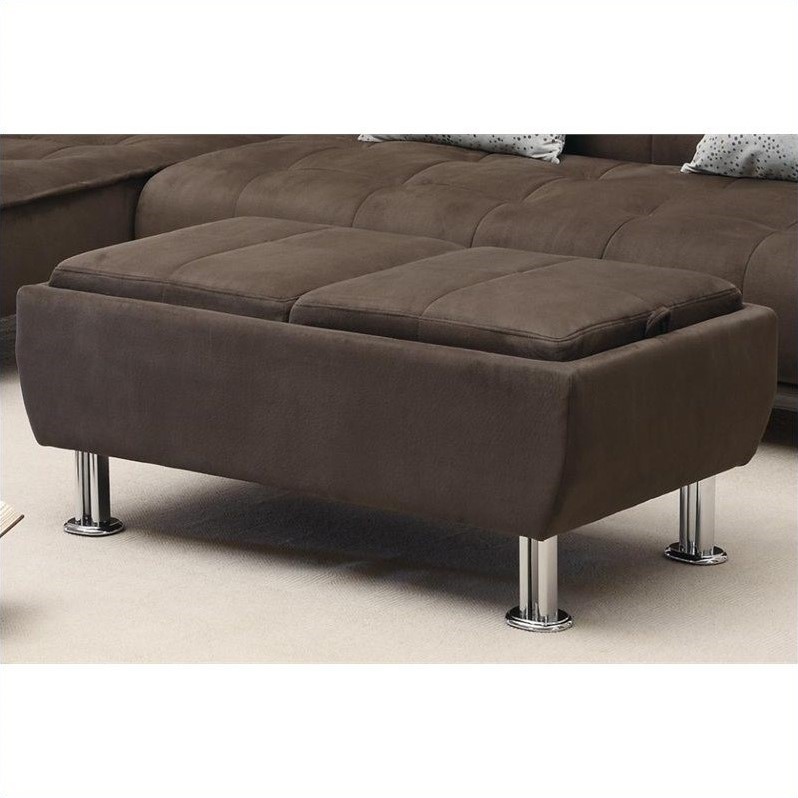 Coaster Casual Microfiber Ottoman with Serving Trays in Brown  300278