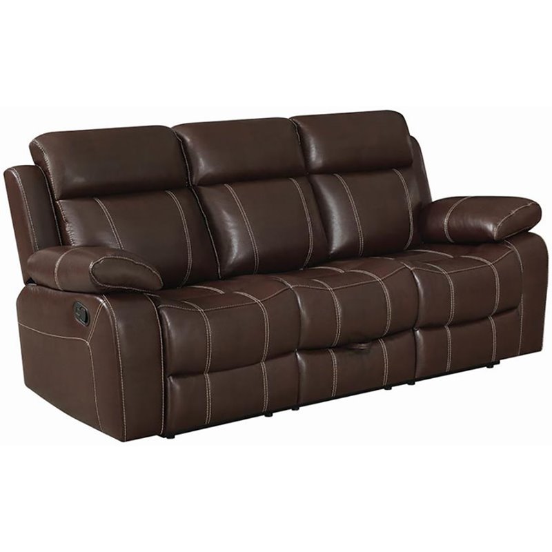 Coaster Myleene Leather Motion Sofa in Brown - 603021