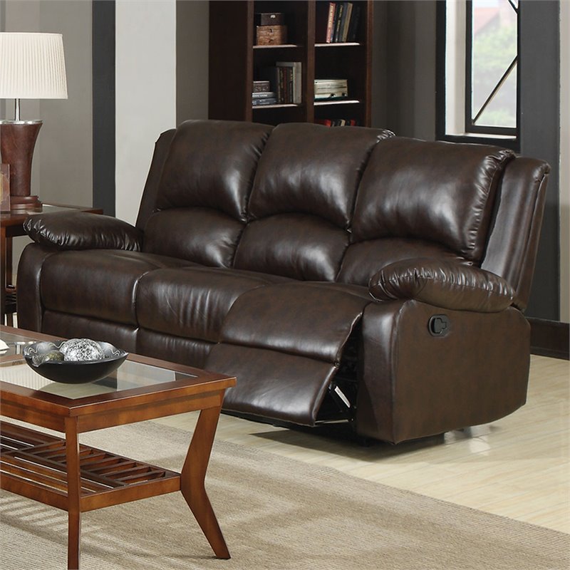 Coaster Boston Three Seat Reclining Leather Sofa in Brown - 600971