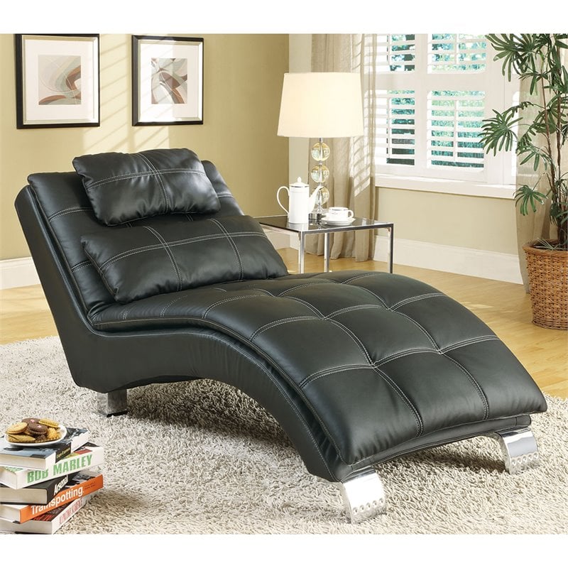 Coaster Casual and Contemporary Living Room Leather Chaise in Black ...