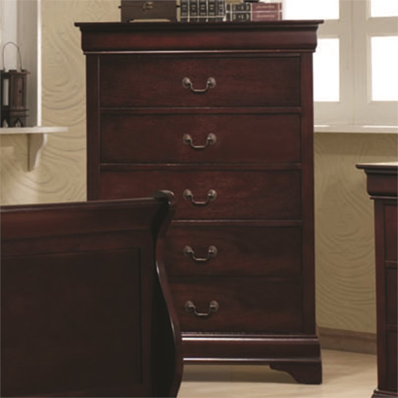 Coaster Louis Philippe Five Drawer Chest in Rich Cherry - 203975