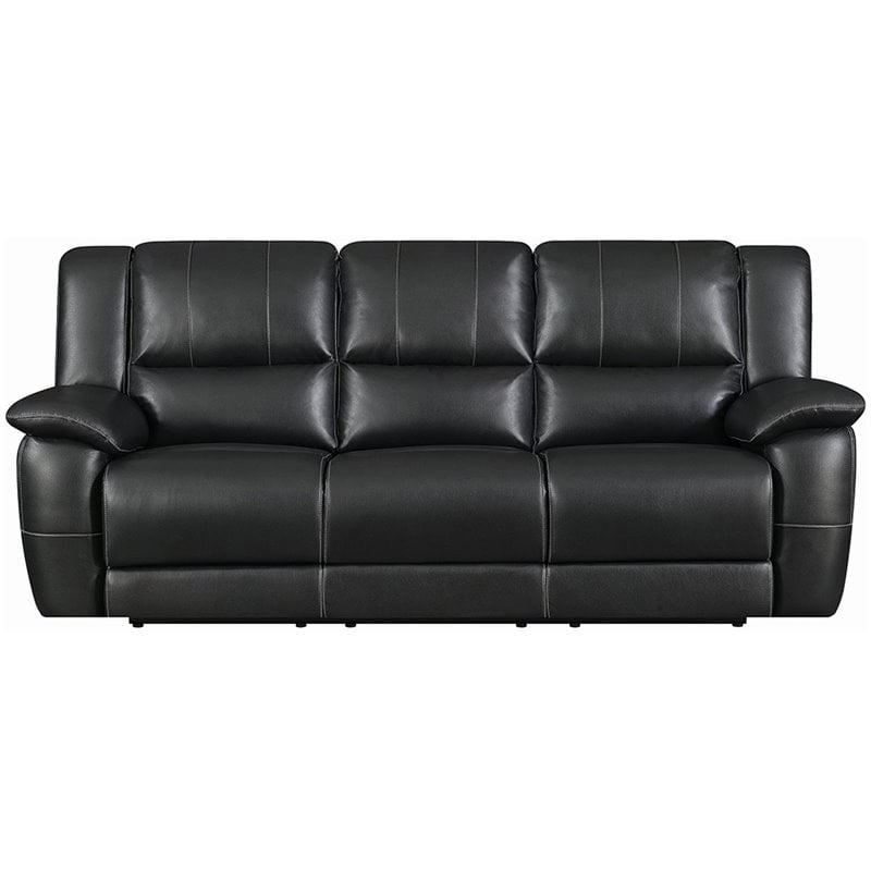 Coaster Lee Motion Leather Recliner Sofa in Black - 601061