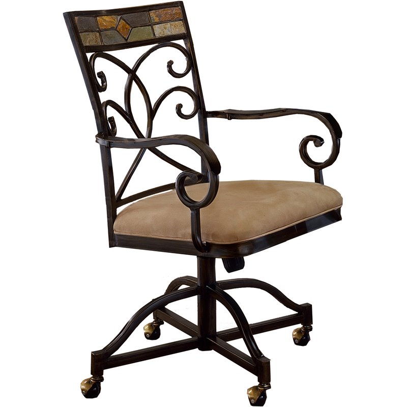 Hillsdale Pompei Fabric Arm Dining Chair in Black and Gold