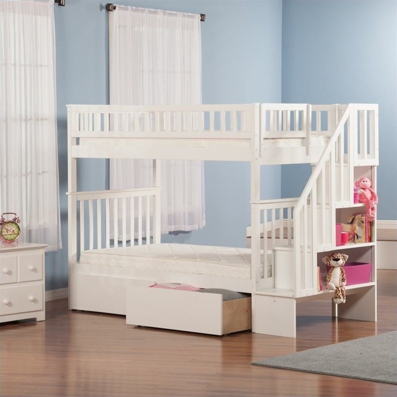 Woodland Stair Bunk Bed with 2 Urban Lifestyle Bed Drawers in White ...