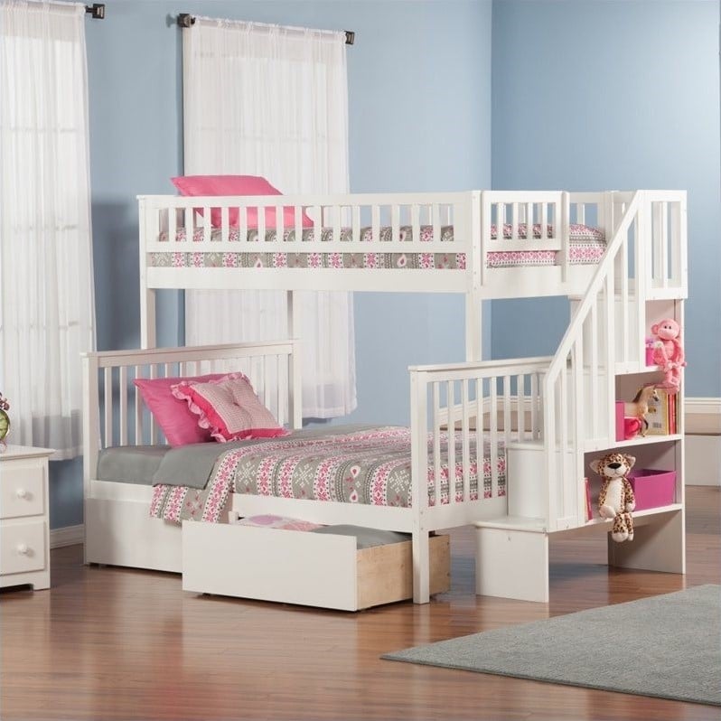 Woodland Stair Bunk Bed with 2 Urban Lifestyle Bed Drawers in White ...