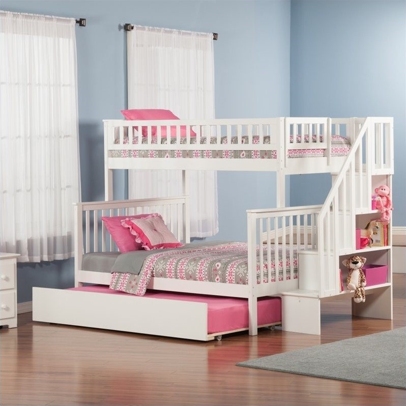 Atlantic Furniture Woodland Staircase Bunk bed with Trundle Bed in ...