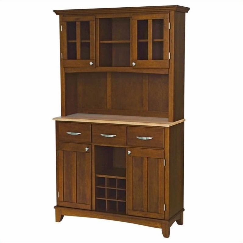 Cherry Wood Buffet with Natural Wood Top and 2-Glass Door Hutch - 5100 ...