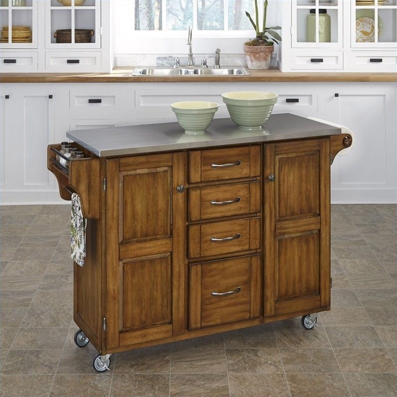 Stainless Steel Cottage Oak Kitchen Cart - 9100-1062